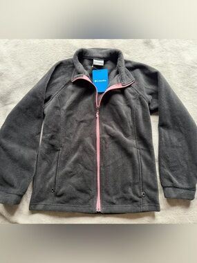 Columbia Charcoal Fleece Jacket with Pink Trim